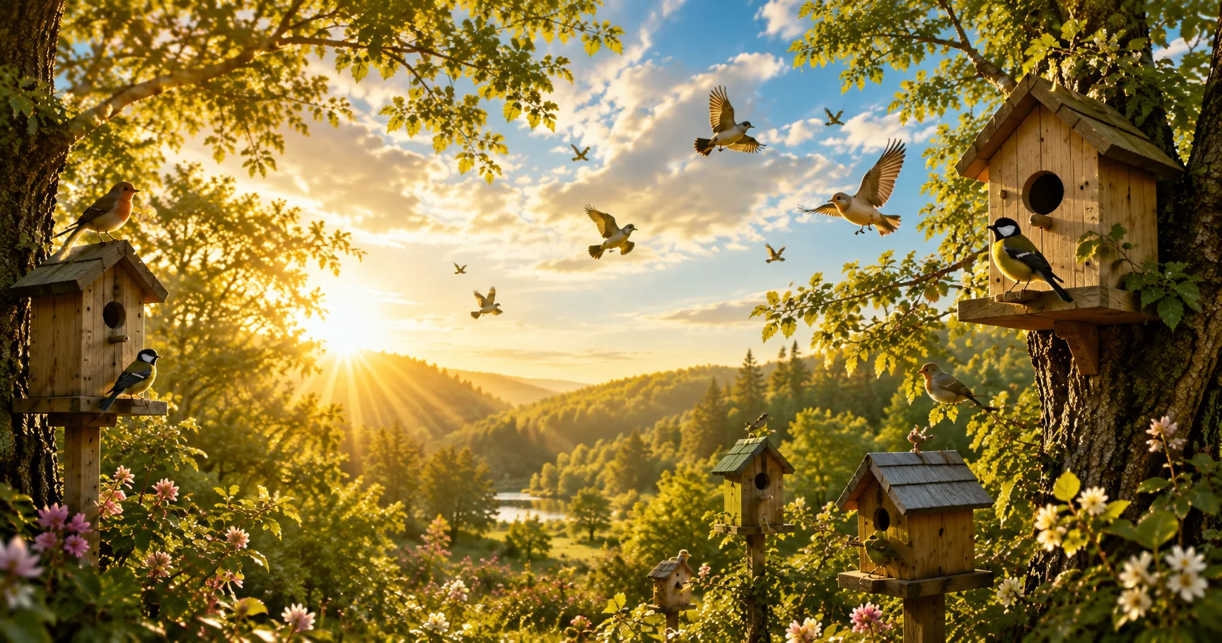 Wald mit Vögeln